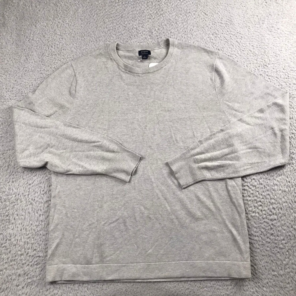 J Crew Sweater Mens L Grey 100% Cotton Crewneck Lightweight Knit NEW NWT